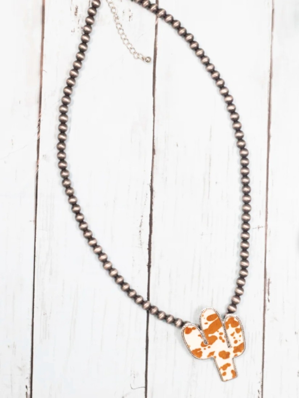 Burnt Orange Cactus Pendant Beaded Necklace